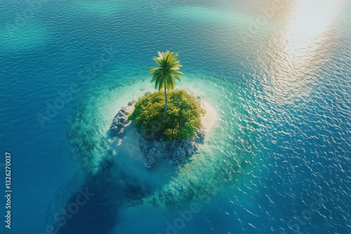 Remote Tropical Island Surrounded by Clear Blue Waters and Lush Greenery