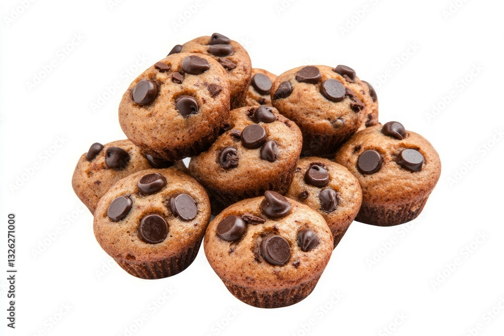 Chocolate chip muffins on white background. AI generated