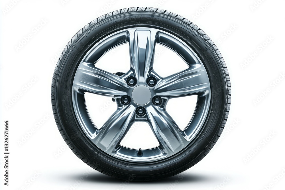 Shiny alloy car wheel on white background. AI generated Shiny alloy car wheel on white background. AI generated