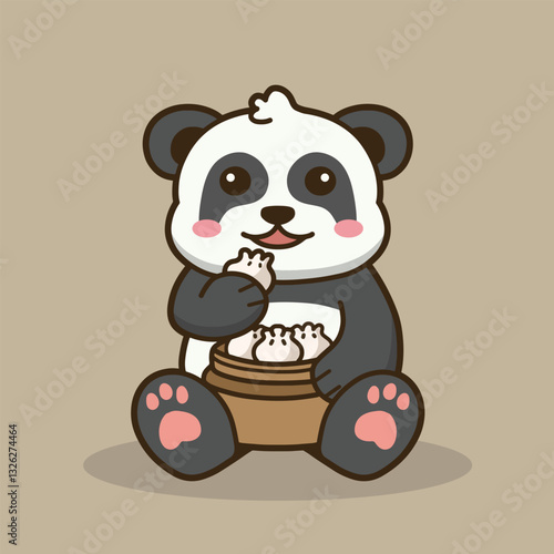 panda with dumpling food good for mascot, sticker, mascot logo, badge, element design, etc