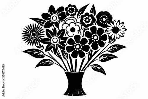 flower bouqet line art silhouette vector illustration