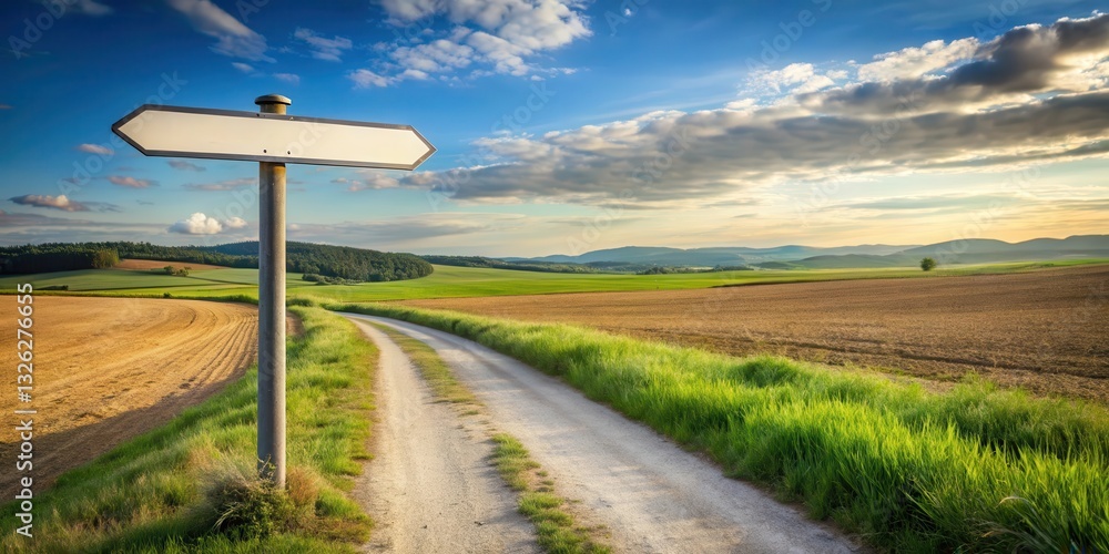 Signpost indicating direction on a country road, rural road, landscape view Signpost indicating direction on a country road, rural road, landscape view