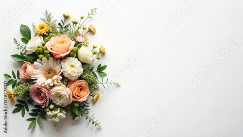 Eco-Friendly Sustainable Flowers Flat Lay - White Background with Copy Space