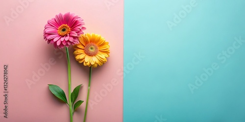 Eco-Friendly Sustainable Flower Pair Flat Lay Panoramic Stock Photo