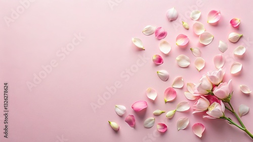 Elegant Petal Decoration Flat Lay with Copy Space -  Floral Design Background