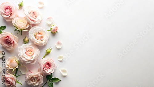 Elegant Rose Motifs Flat Lay: Wide-Angle Glass Reflection Stock Photo