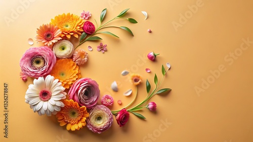 Flat Lay Bloom Swirl Design Element on Solid Background with Copy Space