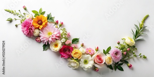 Flat Lay Floral Arrangement with Copy Space: White Background Product Photography