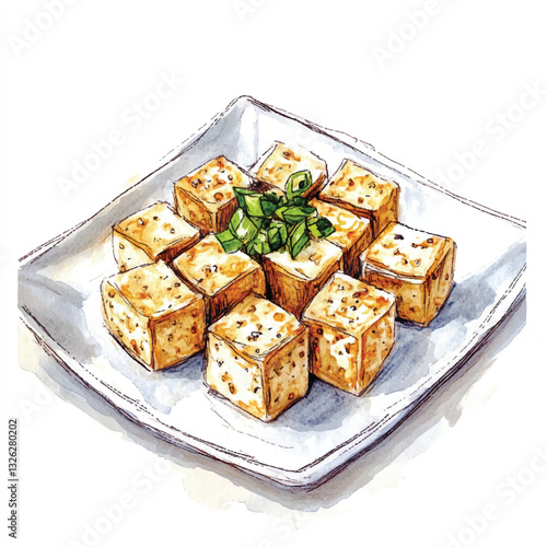 watercolor copic marker concept sketch of Mapo Tofu