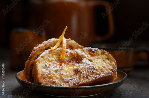 Fototapet Torrijas de Semana Santa - traditional homemade Spanish dessert with orange siru