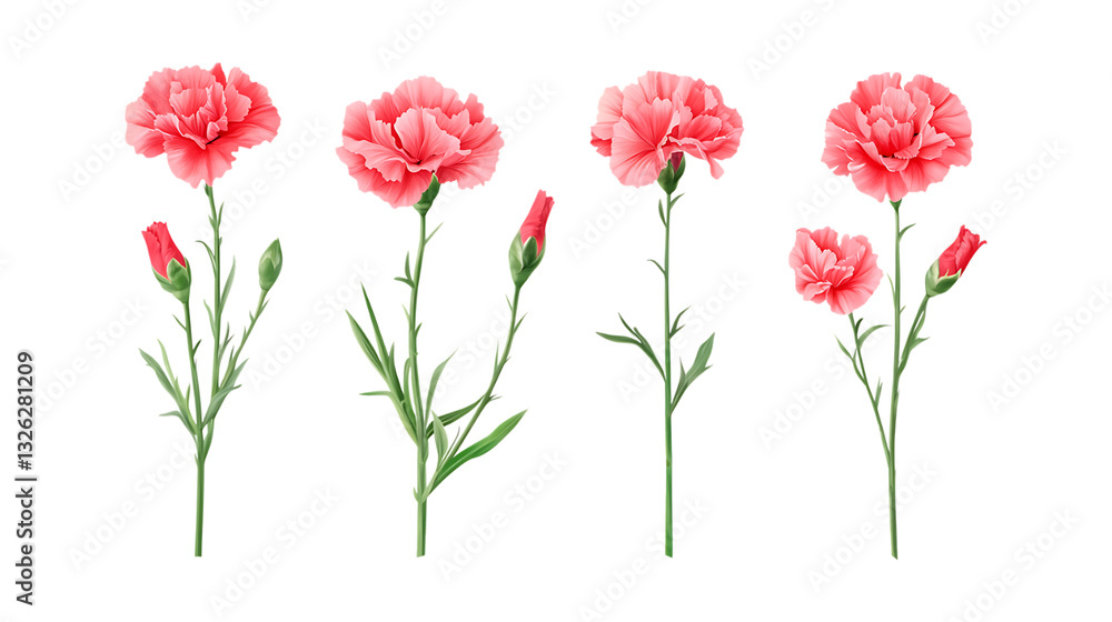 Pack of Carnation Set Against Transparent Background for Floral Decor, Botanical Illustrations, or Romantic Designs Pack of Carnation Set Against Transparent Background for Floral Decor, Botanical Illustrations, or Romantic Designs