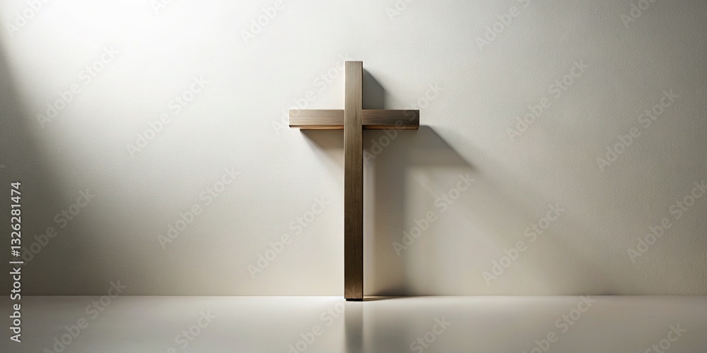 Naklejka premium Minimalist Church Cross on White, Luxury Religious Background, Copy Space