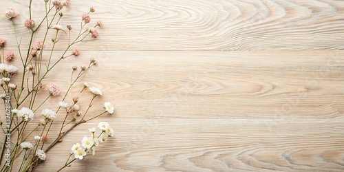 Minimalist Bloom Flat Lay: Luxury Floral Design on Wooden Background