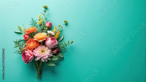 Minimalist Floral Flat Lay: Modern Negative Space Design with Copy Space