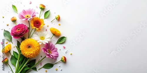 Minimalist Flat Lay Flower Bed with Fresh Splash Effect - White Background