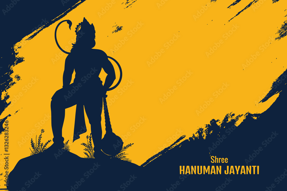 Obraz premium Illustration of a silhouette of lord hanuman for hanuman jayanti background