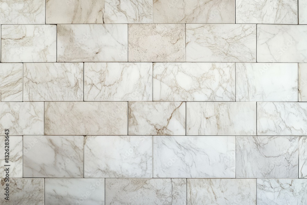 Obraz premium White marble tiled wall with subtle veining pattern. AI generative