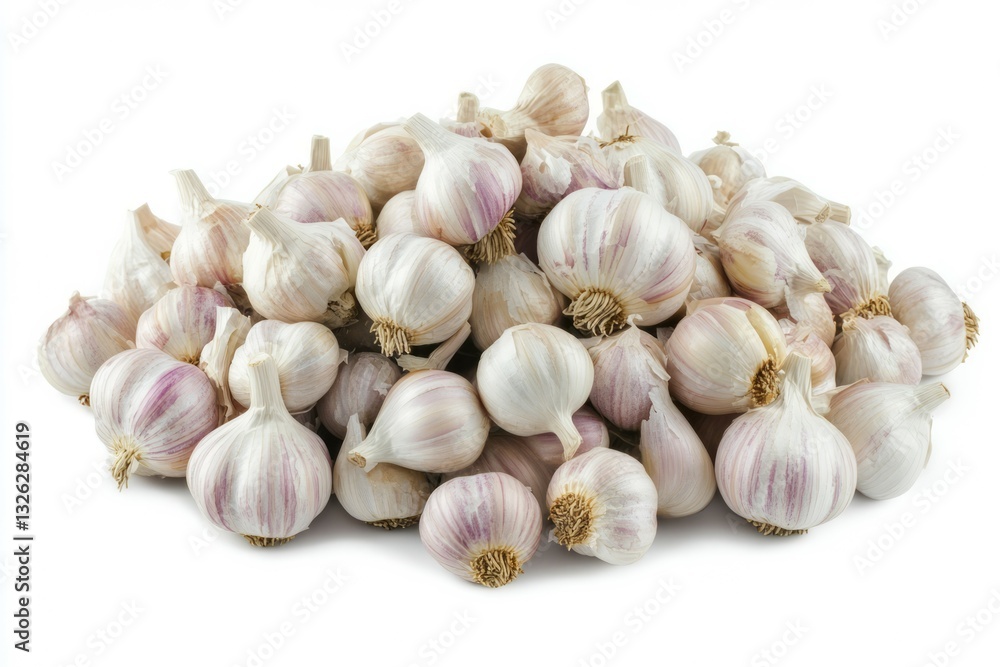 Pile of fresh garlic bulbs on white background. AI generative Pile of fresh garlic bulbs on white background. AI generative