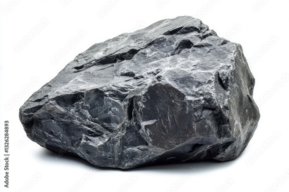 Large dark rock on white background texture and form. AI generative Large dark rock on white background texture and form. AI generative