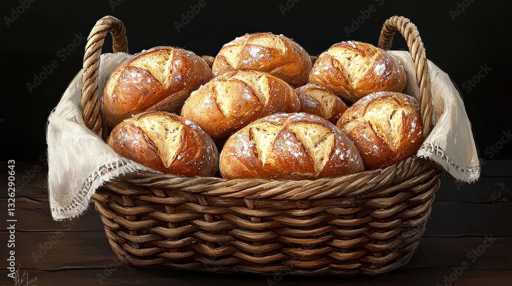A basket of bread is shown on a table A basket of bread is shown on a table