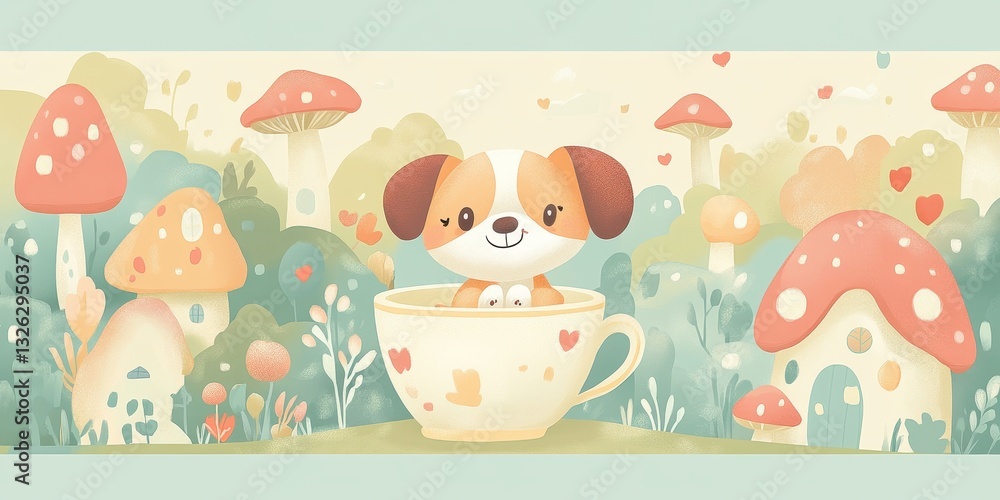Fototapeta premium A Cute Puppy Sits Comfortably Inside a Teacup