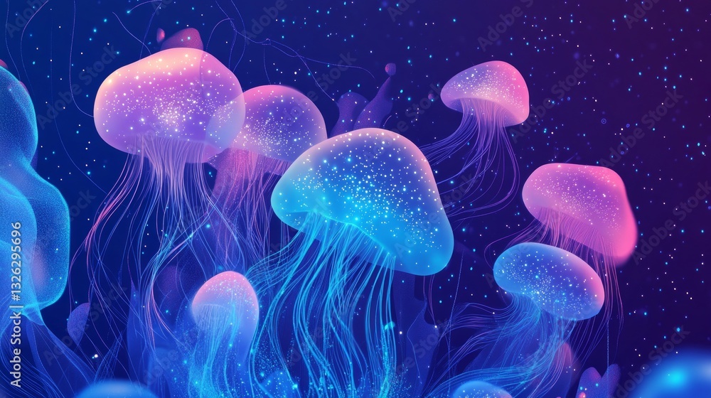 A group of jellyfish are floating in the ocean A group of jellyfish are floating in the ocean