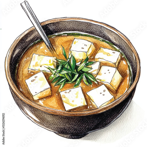 watercolor copic marker concept sketch of Miso Soup