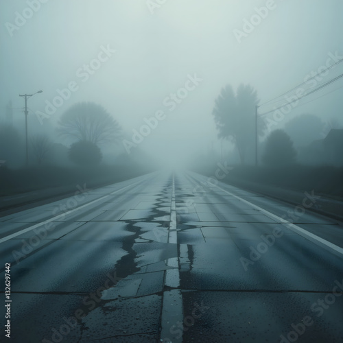 Misty Asphalt with Subtle Fog Reflection