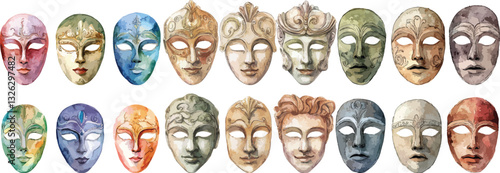 greek theater mask watercolor clipart