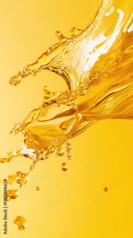 Bright splash of golden yellow liquid with sharp vibrant curves Bright splash of golden yellow liquid with sharp vibrant curves