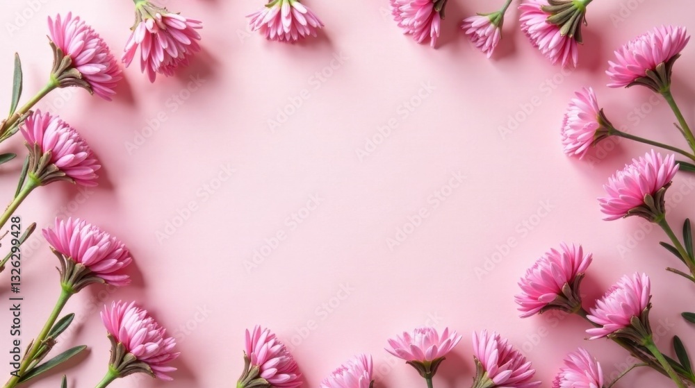Lovely Pink Flowers Arranged in a Frame on a Soft Pink Background for a Delicate and Elegant Design Lovely Pink Flowers Arranged in a Frame on a Soft Pink Background for a Delicate and Elegant Design