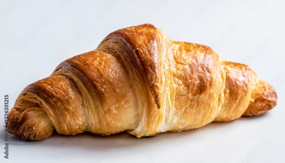Close-Up Shot of a Single Croissant Isolated on White Background Close-Up Shot of a Single Croissant Isolated on White Background