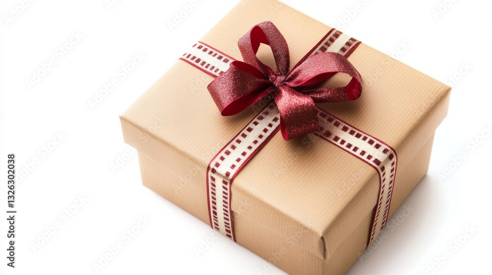 Obraz premium A brown box with a red bow on top