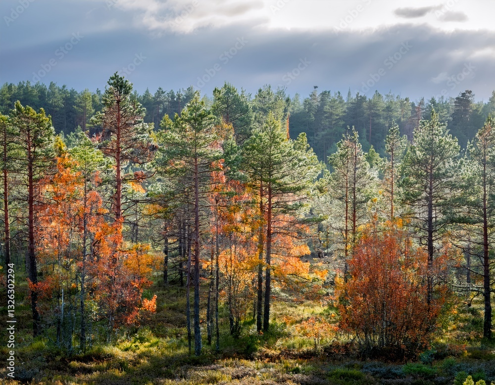 Fototapeta premium dense forest in autumn with colored leaves