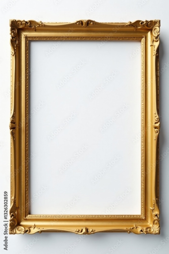 Elegant Ornate Gold Frame on White Background, Ready for Your Artistic Presentation Elegant Ornate Gold Frame on White Background, Ready for Your Artistic Presentation