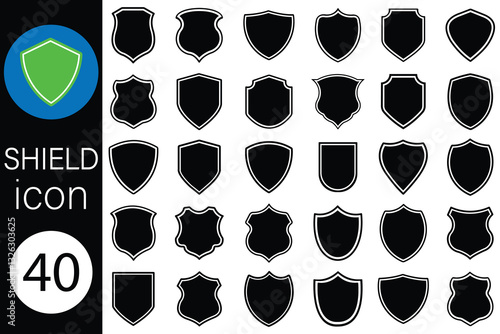 Shield icon vector set. Shield icon, Shield vector. Protect shield security line icons. Heraldic shield set.  Protect shapes silhouette. Vector illustration. 
