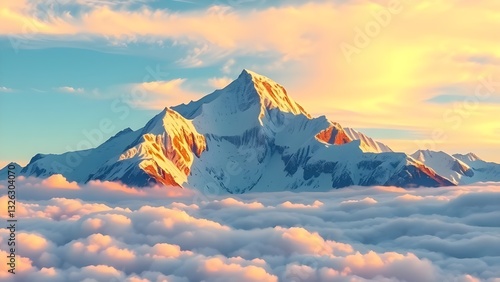 Snow-Covered Mountain Peak at Sunrise