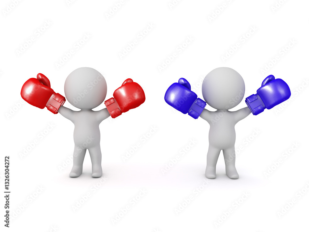 3D Characters with red and blue boxing gloves 3D Characters with red and blue boxing gloves