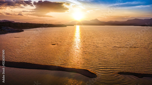 Liptov region Slovakia. Sunset over Liptov region in the backround with Liptovska mara lake and tatras mountains around. Liptovsky Mikulas city in Slovakia. Beautiful nature