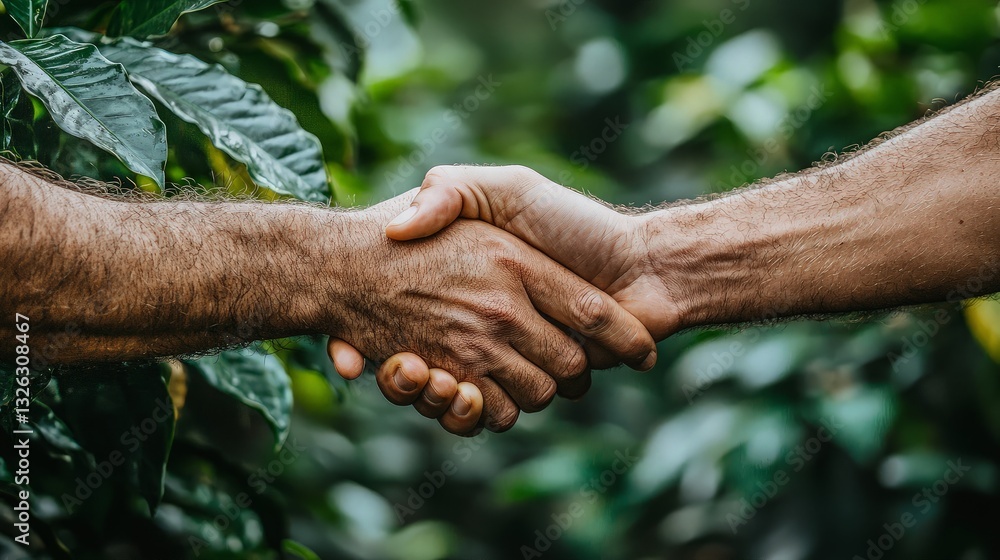 Farmers handshake in coffee plantation