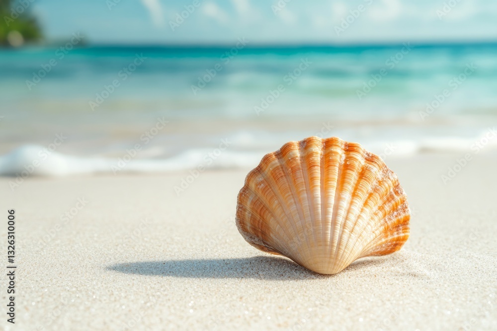 Seashells and starfish on sandy beach shoreline. Artificial Intelligence image Seashells and starfish on sandy beach shoreline. Artificial Intelligence image