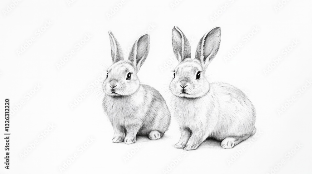Two rabbits are sitting next to each other on a white background Two rabbits are sitting next to each other on a white background