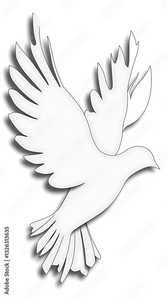 Obraz premium Stylized white dove with outstretched wings isolated on a white backdrop