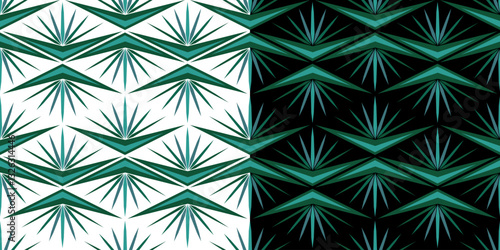 Unusual green geometric seamless pattern. Vector decorative linear zigzag ornament of multirayed shapes. Offbeat creative abstract linear repeating design. Stylized tropical plant background