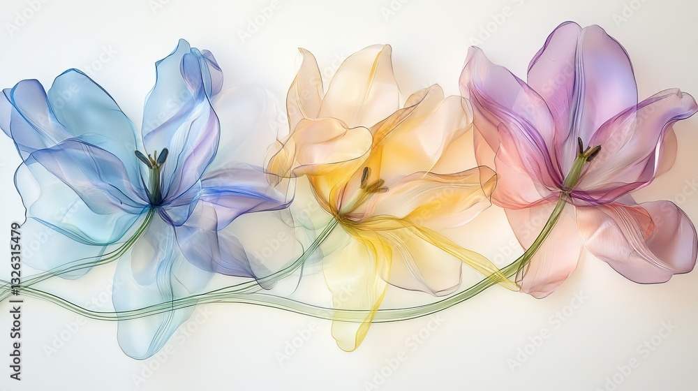 Obraz premium Beautiful watercolor flowers creating an abstract spring landscape on a soft background