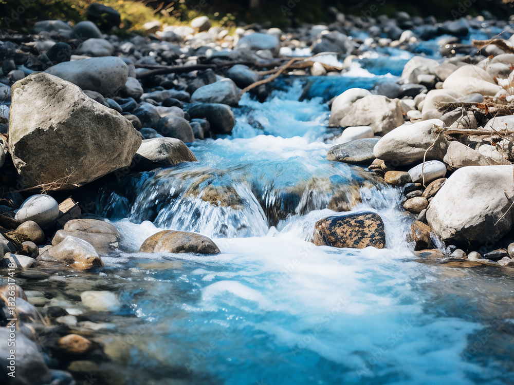 The brook stream flows smoothly from blue to white, bringing calming water sounds
