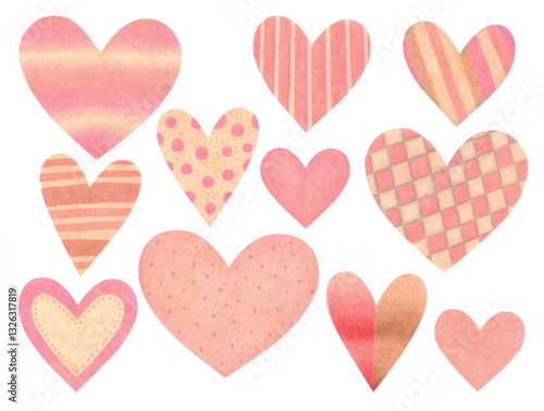 Romantic hearts set hand drawn illustrations isolated on transparent background