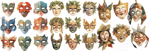 greek theater mask watercolor clipart