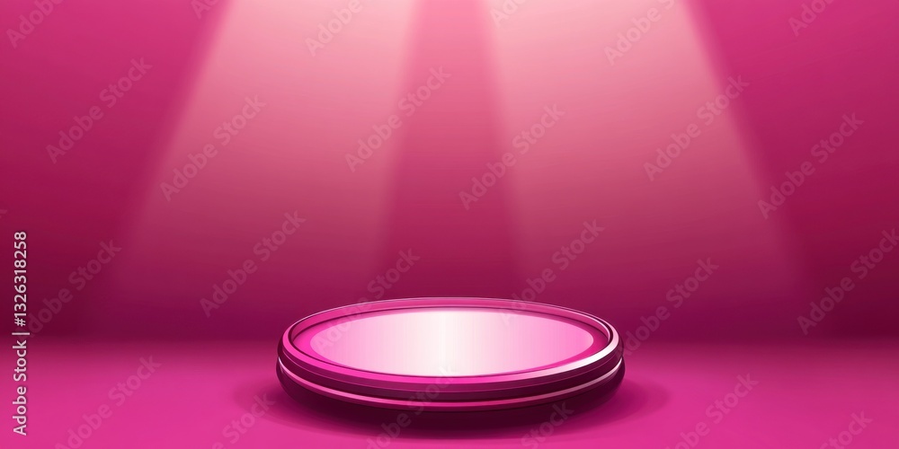 Obraz premium Pink round podium illuminated by spotlights on a pink background.