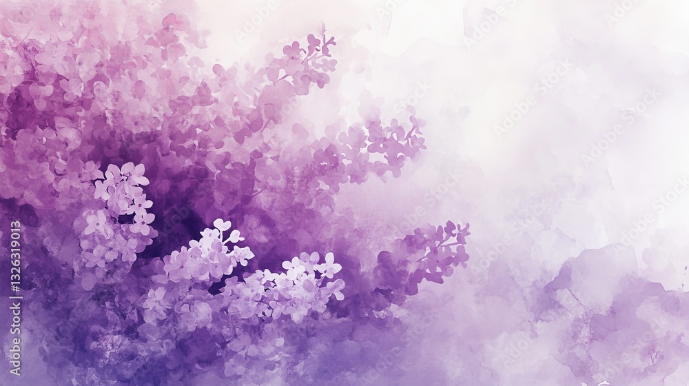 Obraz premium Watercolor abstraction of blooming flowers captures the essence of spring's beauty in a soft purple palette